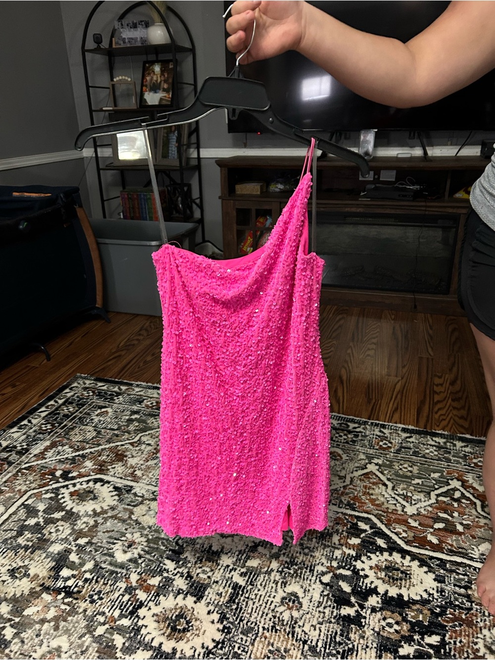 Hot Pink Sequin Mini Slip Dress
